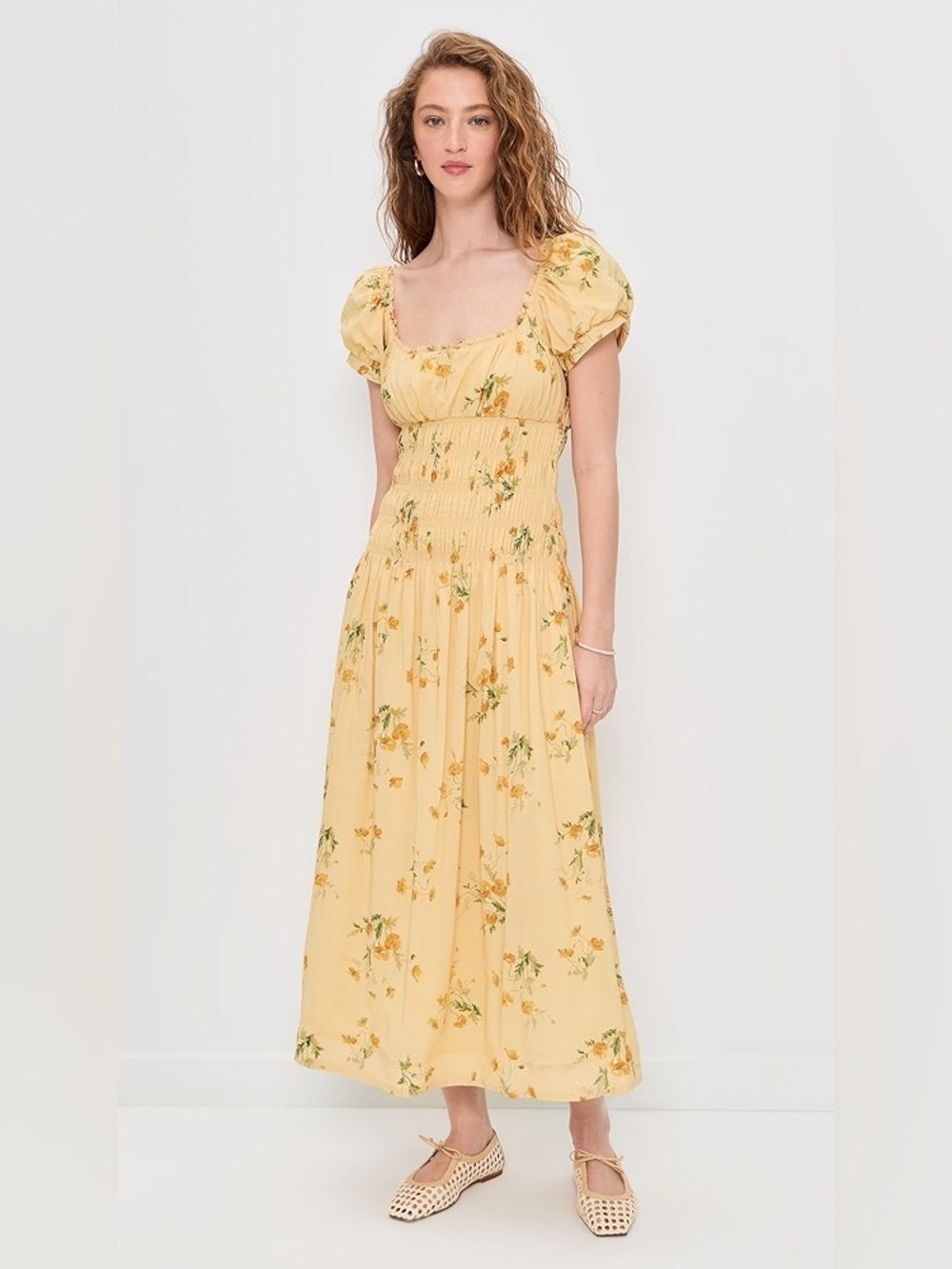 NEW Reformation Riva Shirred Midi Dress In Mercy Size L